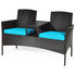  Rattan Table with Attached Chairs Conversation Set - Turquoise - Bonton