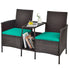  Rattan Wicker Attached Cushion Seat Conversation Set - Turquoise - Bonton