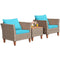 Wicker Rattan Chair and Table Set with Acacia Wood 3 Piece Set