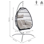 Resin Wicker Patio Oliver Lounge Hanging Basket Egg Chair Swing with Cushions, Headrest, and Steel Stand Set - 3 Piece Set