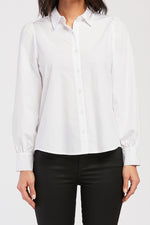 Allora Long Puff Sleeve Button Down Shirt Rounded Hem