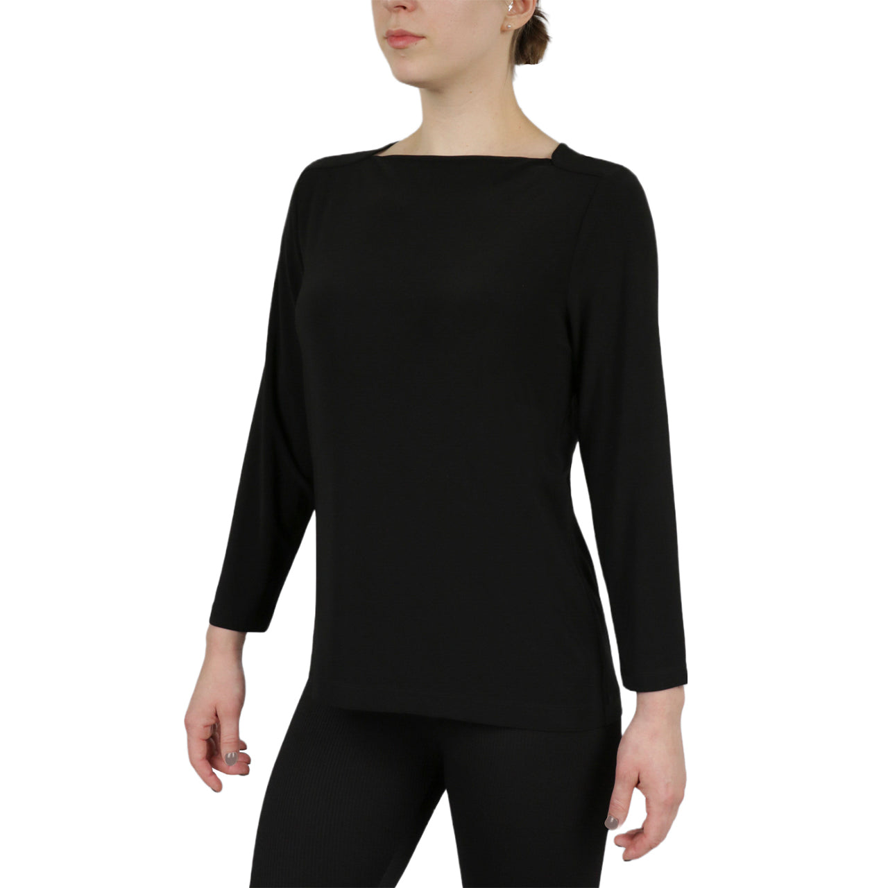  Anne Klein Solid Ity 3/4 Sleeves Boatneck Top - Anne Black - Bonton