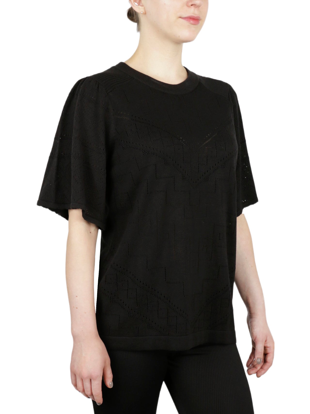  Anne Klein Pointelle With Puff Flare Sleeves Sweater - Anne Black - Bonton