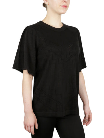 Pointelle With Puff Flare Sleeves Sweater