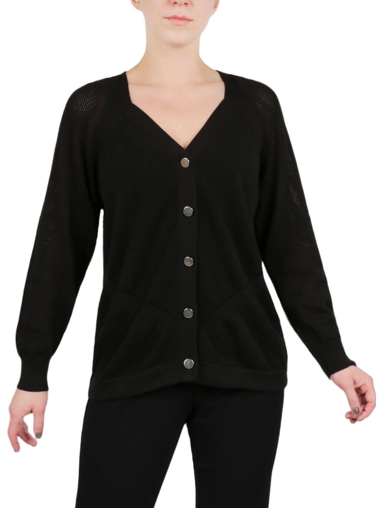  Anne Klein Cardigan With Directional Knitting - Anne Black - Bonton