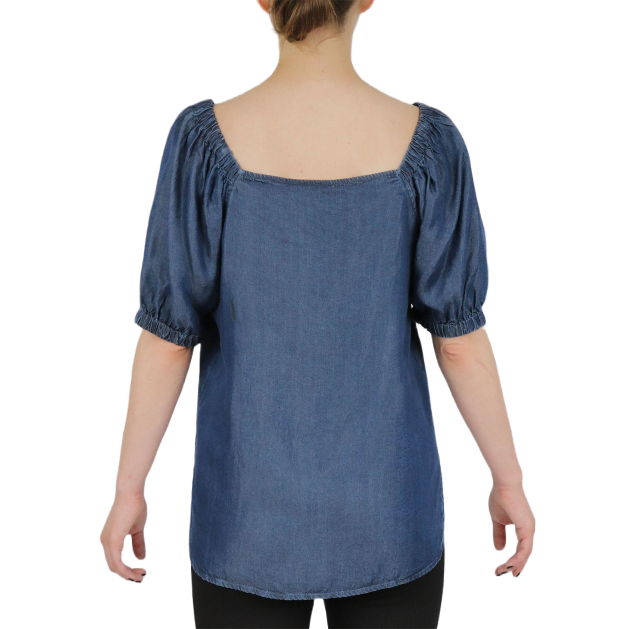  Anne Klein Tencel Denim Bateau Neckline  With Elastic Cuff Peasant Sleeve Blosue - Anne Klein Wash - Bonton