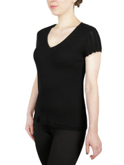 Pointelle Cap Sleeve V-neck