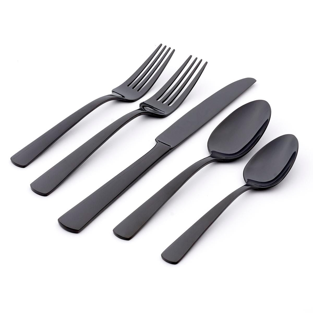  Oneida Aptitude Glossy Midnight 20-Piece Flatware Set - Black - Bonton