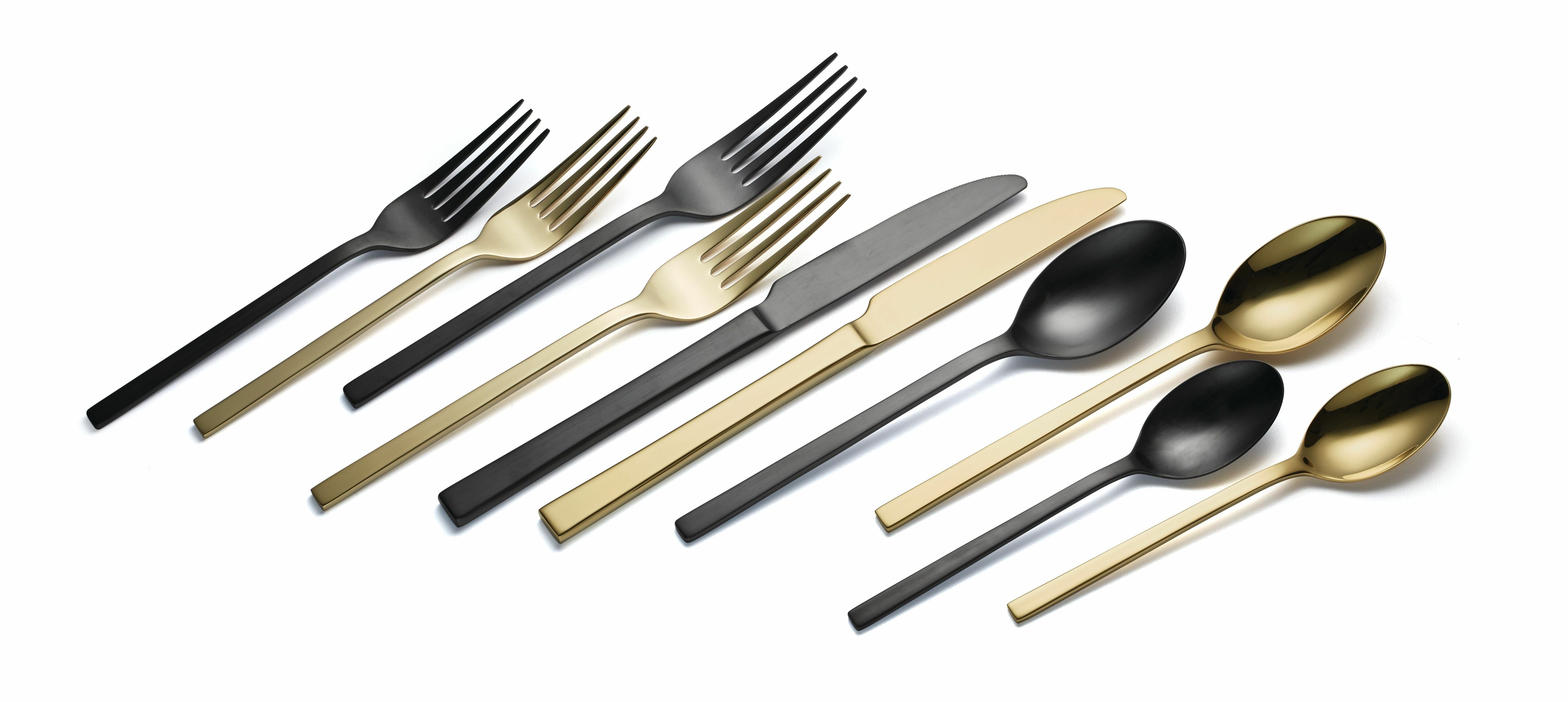  Oneida Allay Mixed 40-Piece Flatware Set - Black / Champagne - Bonton