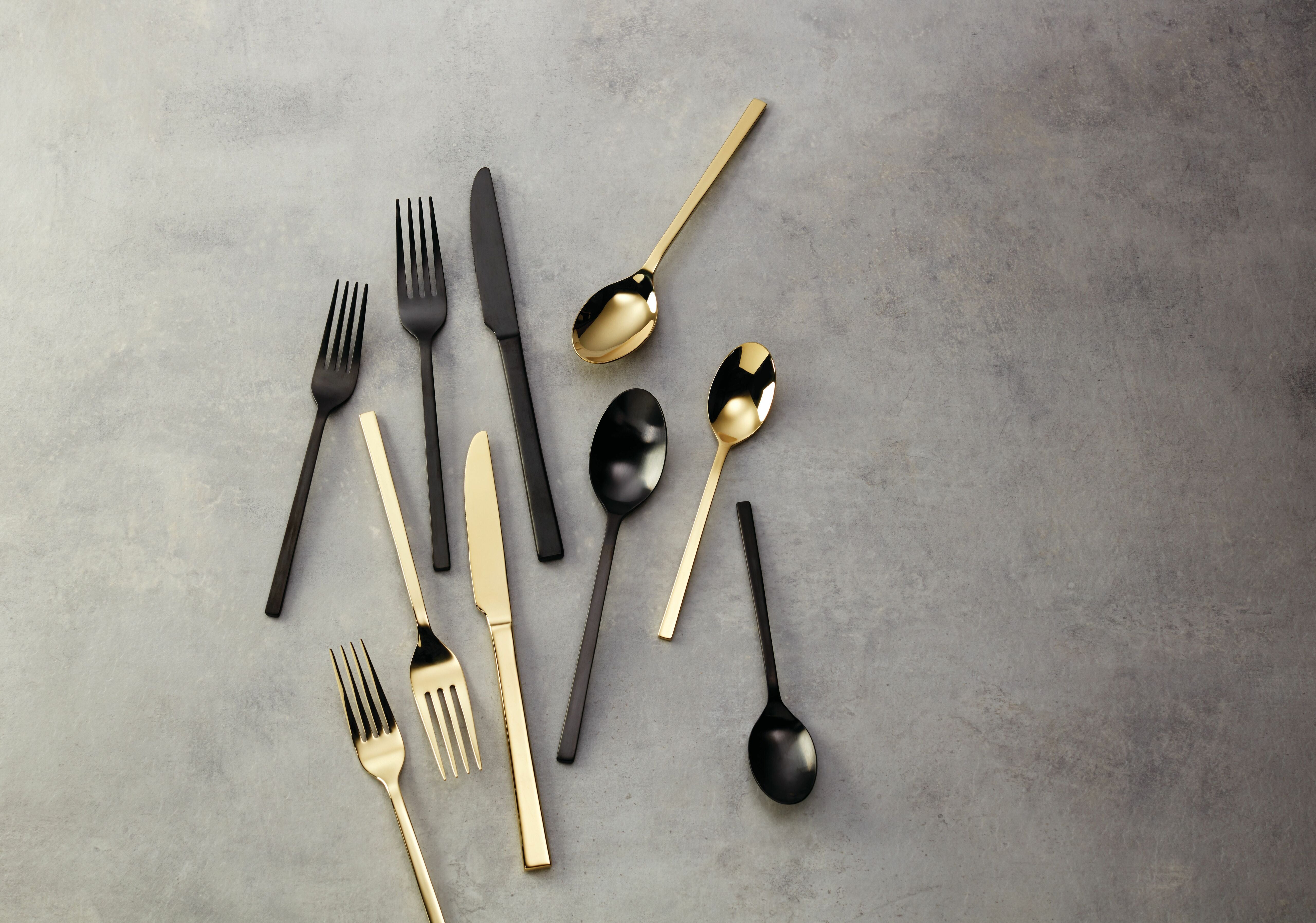  Oneida Allay Mixed 40-Piece Flatware Set - Black / Champagne - Bonton