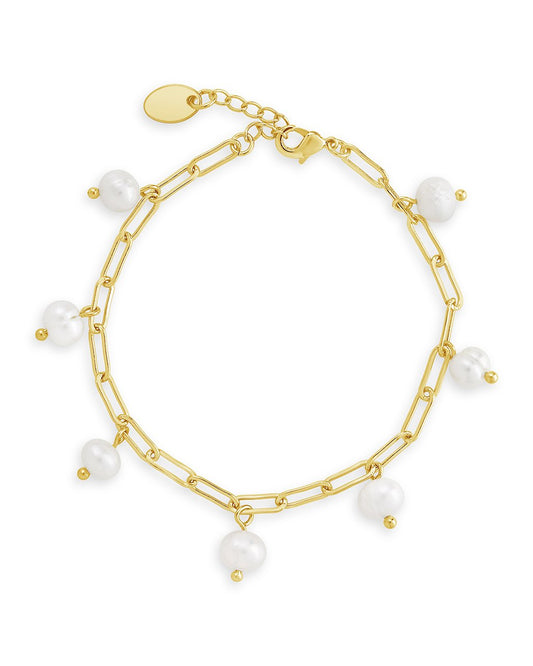 Linked Bracelet with Dangling Pearls