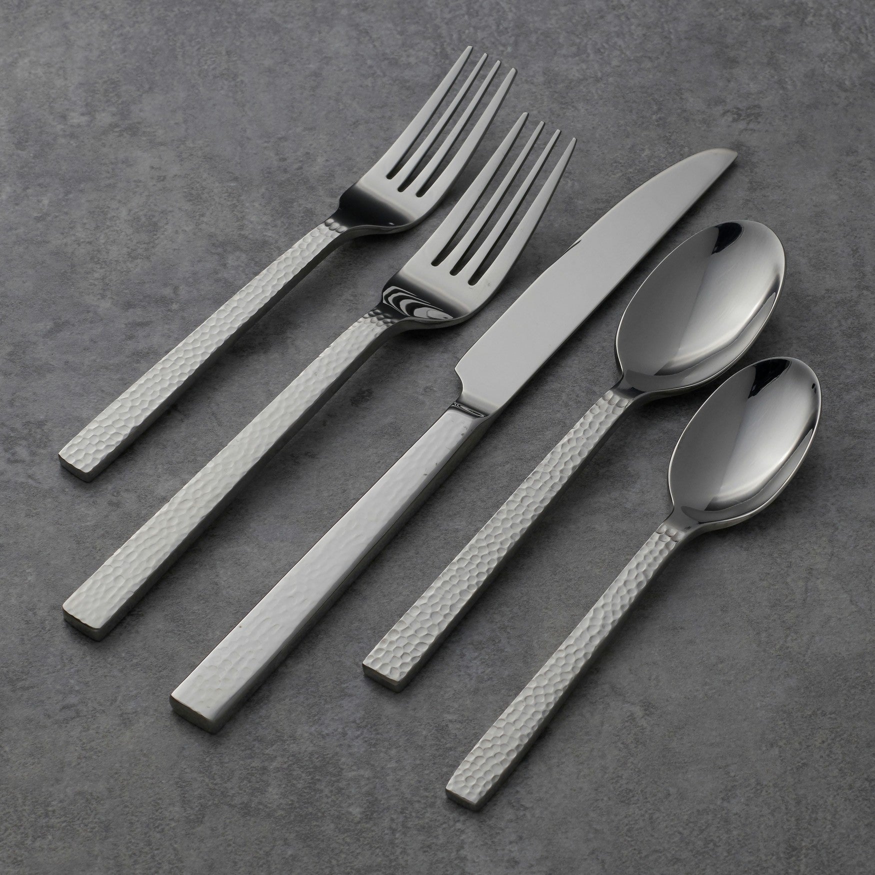  Oneida Chef's Table Hammered 45-Piece Flatware Set - Stainless Steel - Bonton