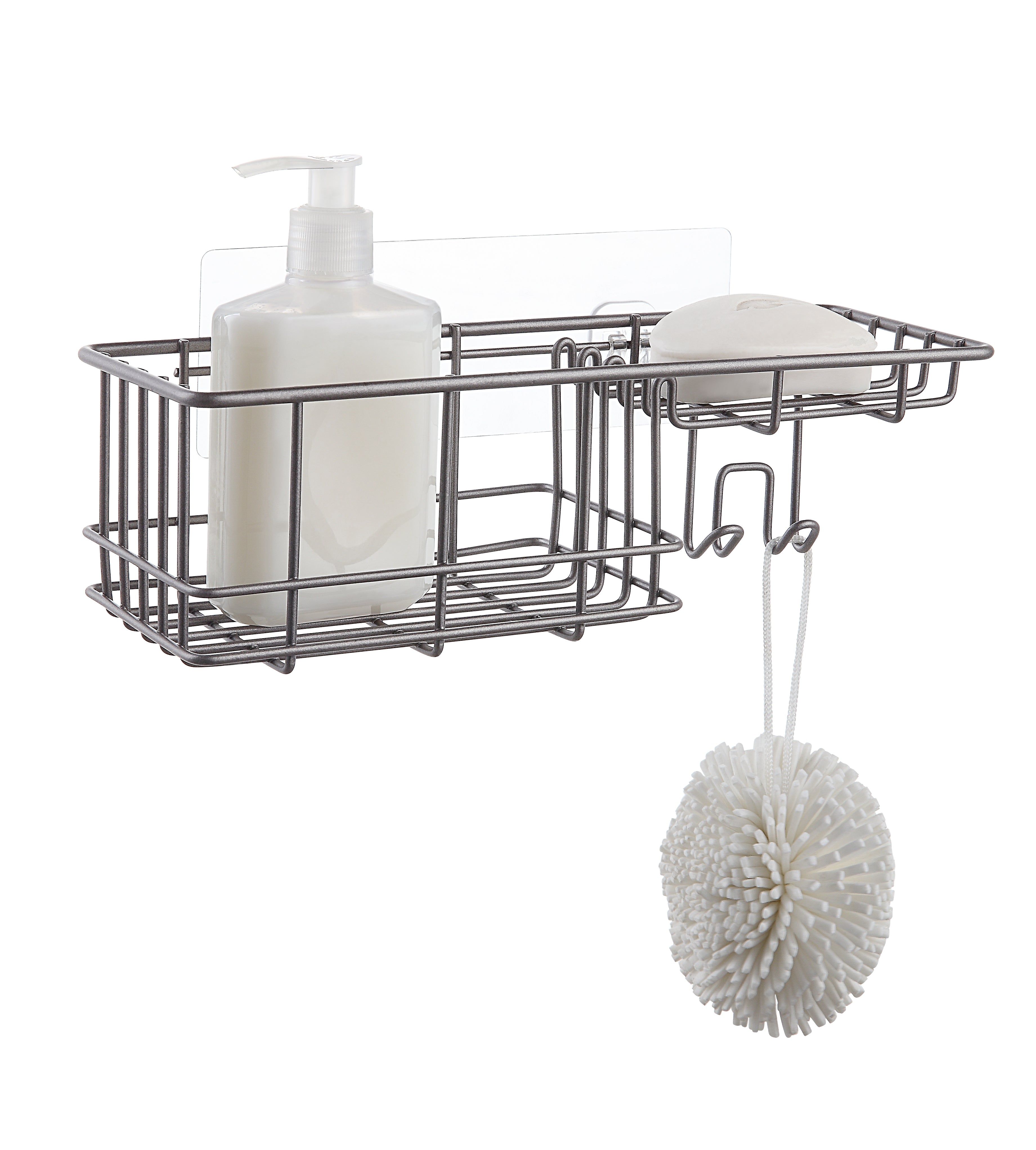  Classic Wall Mounted Shower Caddy Organizer Basket Shelf With Removable Adhesive Hook - Grey - Bonton