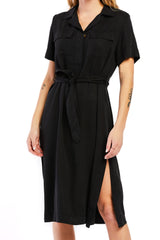 Short Sleeve Half Button Pop Over Shirt Dress