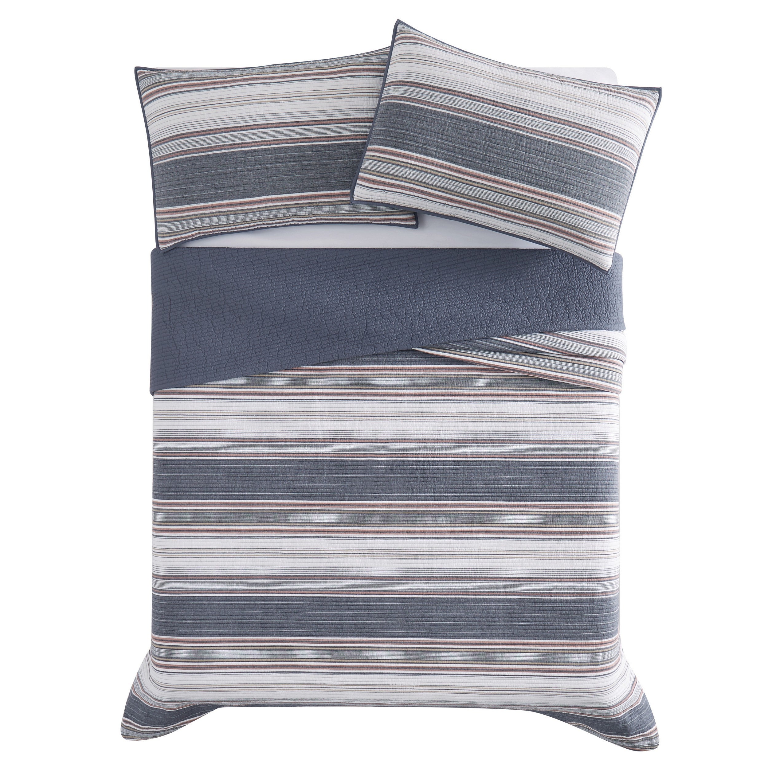  Brooklyn Loom Hudson Stripe Quilt Set - Blue - Bonton