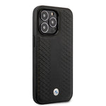 iPhone 14 Pro - Leather Black Signature Collection Case Diamond Hot Stamp Pattern - BMW