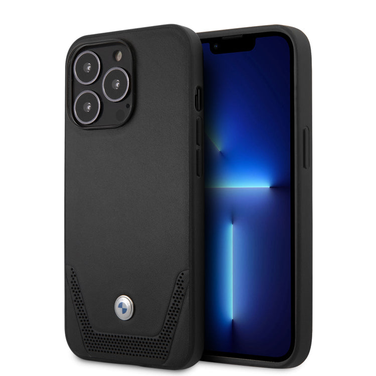 iPhone 13 Pro Max - Leather Case Black Perforated Lower Stripe - BMW
