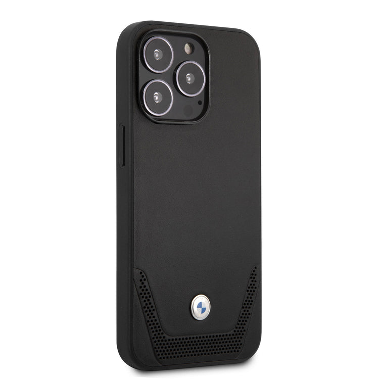 iPhone 13 Pro Max - Leather Case Black Perforated Lower Stripe - BMW