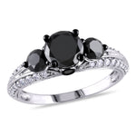 2 CT TW 3-Stone Engagement Ring Black & White Diamond 10k White Gold Ring