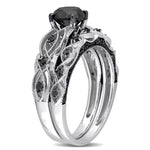 1 3/8 CT TW Black Diamond 10k White Gold Bridal Ring Set