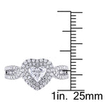 1 CT TW Heart and Round Diamonds Double Frame 14k White Gold Ring