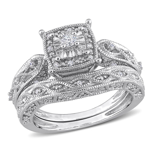 1/5 CT TW Diamond in Sterling Silver Bridal Ring Set