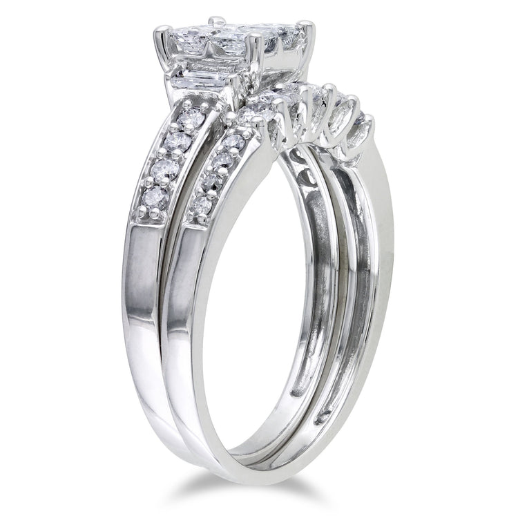 1 CT TW Multi-shape Diamonds 14k White Gold Bridal Ring Set