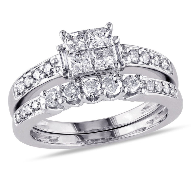 1 CT TW Multi-shape Diamonds 14k White Gold Bridal Ring Set