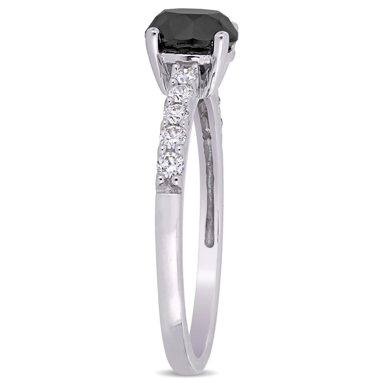 1 1/4 CT TW Black and White Diamond 14k White Gold Engagement Ring