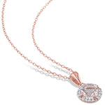 4/5 CT TGW Morganite and 1/10 CT TW Diamond Rose Plated Sterling Silver Halo Pendant Necklace