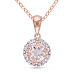 4/5 CT TGW Morganite and 1/10 CT TW Diamond Rose Plated Sterling Silver Halo Pendant Necklace