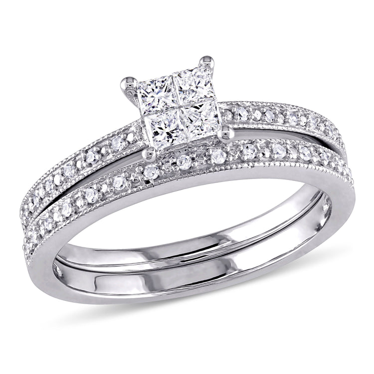 1/3 CT TW Princess and Round Diamonds 10k White Gold Bridal Set Ring