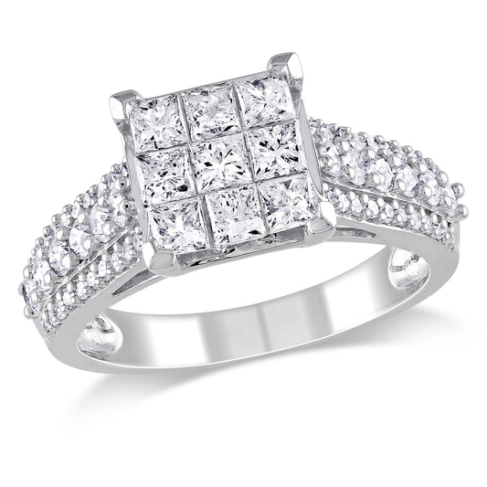 1 1/2 CT TW Princess and Round Diamonds 10k White Gold Engagement Ring