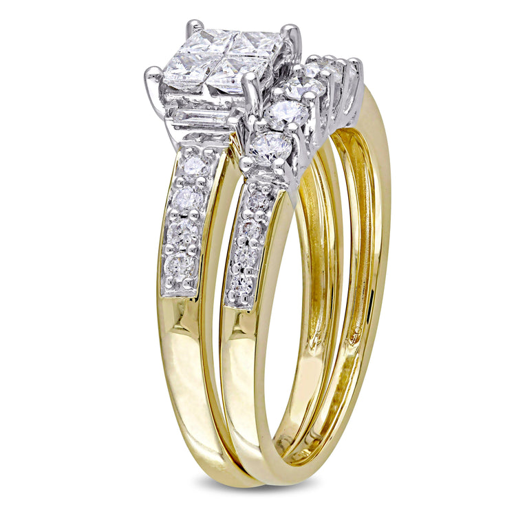 1 CT TW Multi-shape Diamonds 14k White Yellow Gold Bridal Set