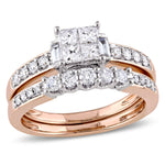 1 CT TW Multi-shape Diamonds 14k White Pink Gold Bridal Set