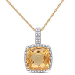 4 CT TGW Citrine and 1/10 CT TW Diamond 10K Yellow Gold Halo Pendant Necklace