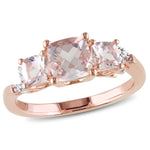 1-2/5 CT TGW Morganite and Diamond Rose Plated Sterling Silver 3-Stone Engagement Ring