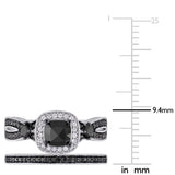 1 1/2 CT TW Black and White Multi-shape Diamonds Sterling Silver Bridal Ring Set