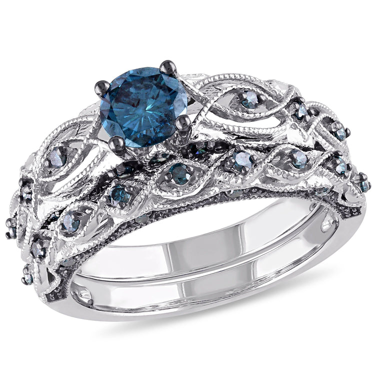 1 CT TW Blue Diamond 10k White Gold in Bridal Ring Set
