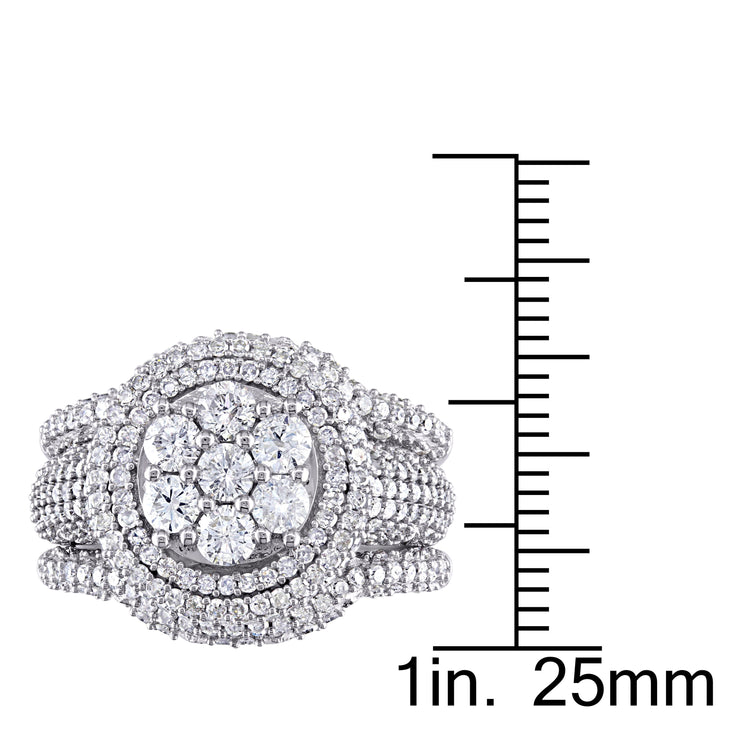 2 1/2 CT TW Diamond Cluster Multi-Row 10K White Gold Bridal Ring Set