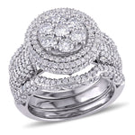 2 1/2 CT TW Diamond Cluster Multi-Row 10K White Gold Bridal Ring Set