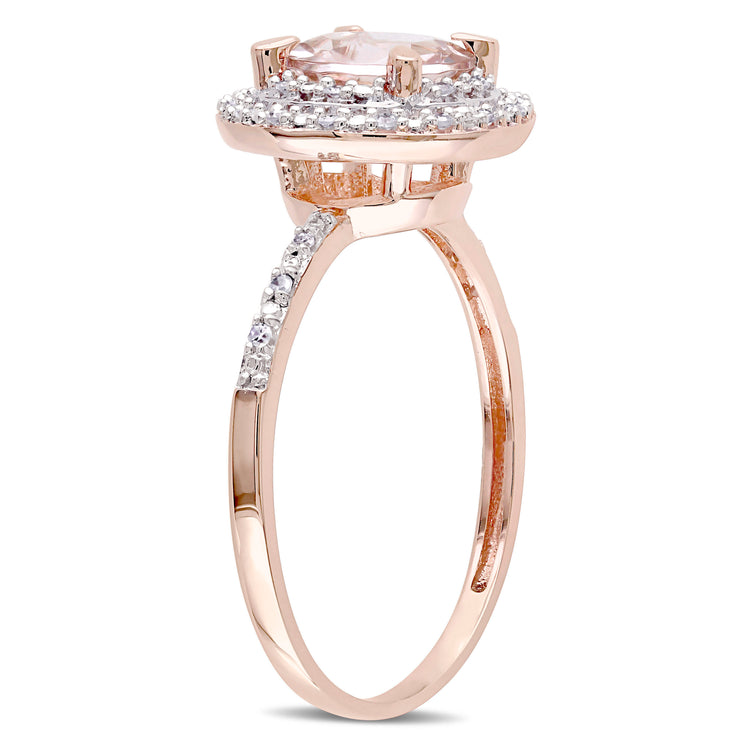1 1/6 CT TGW Morganite and 1/10 CT TW Diamond 10K Rose Gold Double Halo Ring