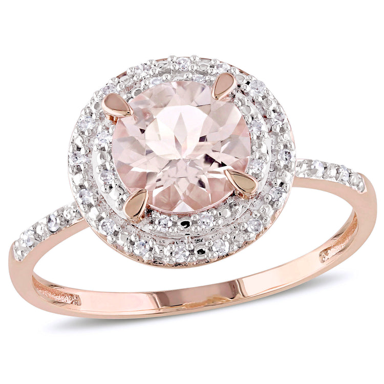 1 1/6 CT TGW Morganite and 1/10 CT TW Diamond 10K Rose Gold Double Halo Ring