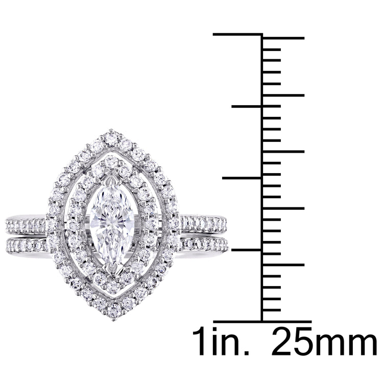 1 CT TW Marquise and Round Diamonds 14k White Gold Bridal Ring Set
