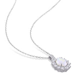 2 CT TGW Opal and White Topaz and Diamond Accent Sterling Silver Halo Pendant Necklace