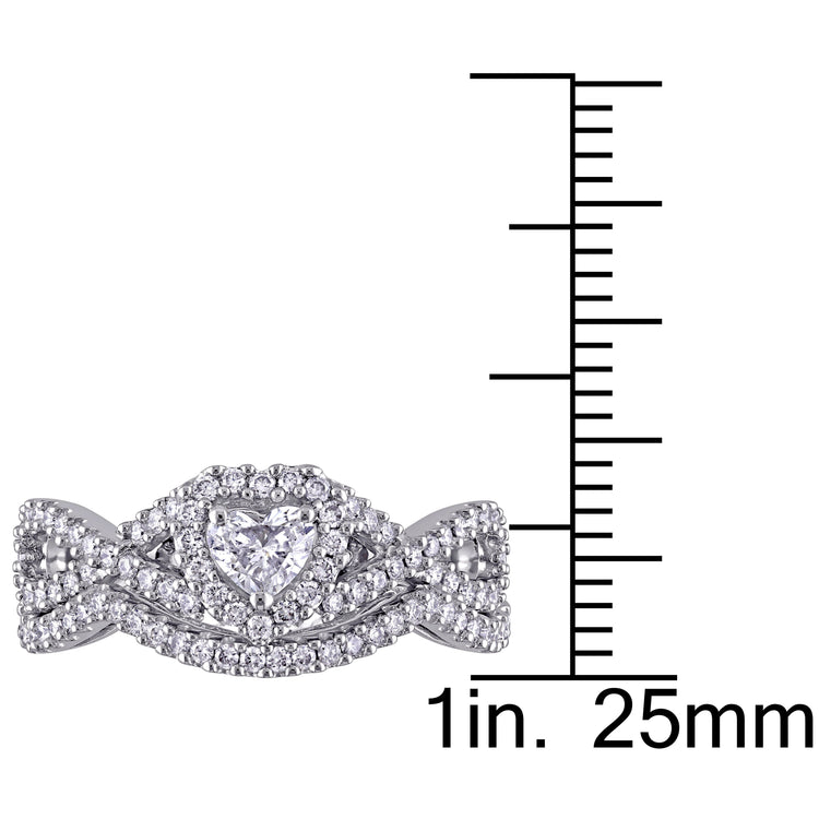 3/4 CT TW Heart and Round Diamond 14k White Gold Bridal Set Ring