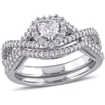 3/4 CT TW Heart and Round Diamond 14k White Gold Bridal Set Ring