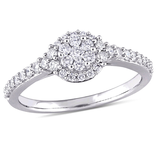 1/2 CT TW Round Diamond 14K White Gold Composite Halo Engagement Ring