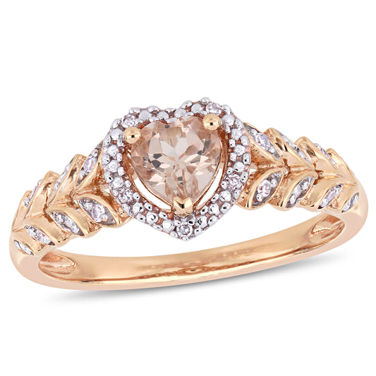 1/2 CT TGW Morganite and Diamond Accent in 10K Rose Gold Halo Heart Engagement Ring