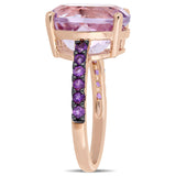 7 7/8 CT TGW Amethyst and Rose de France in Rose Plated Sterling Silver Cocktail Ring